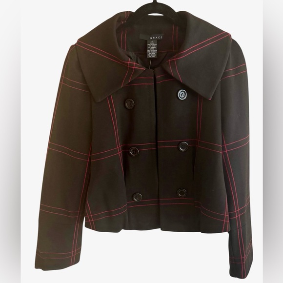 Grace Jackets & Blazers - Grace Jacket Womens 6 Black Red Windowpane Plaid Brittania Peacoat Cropped